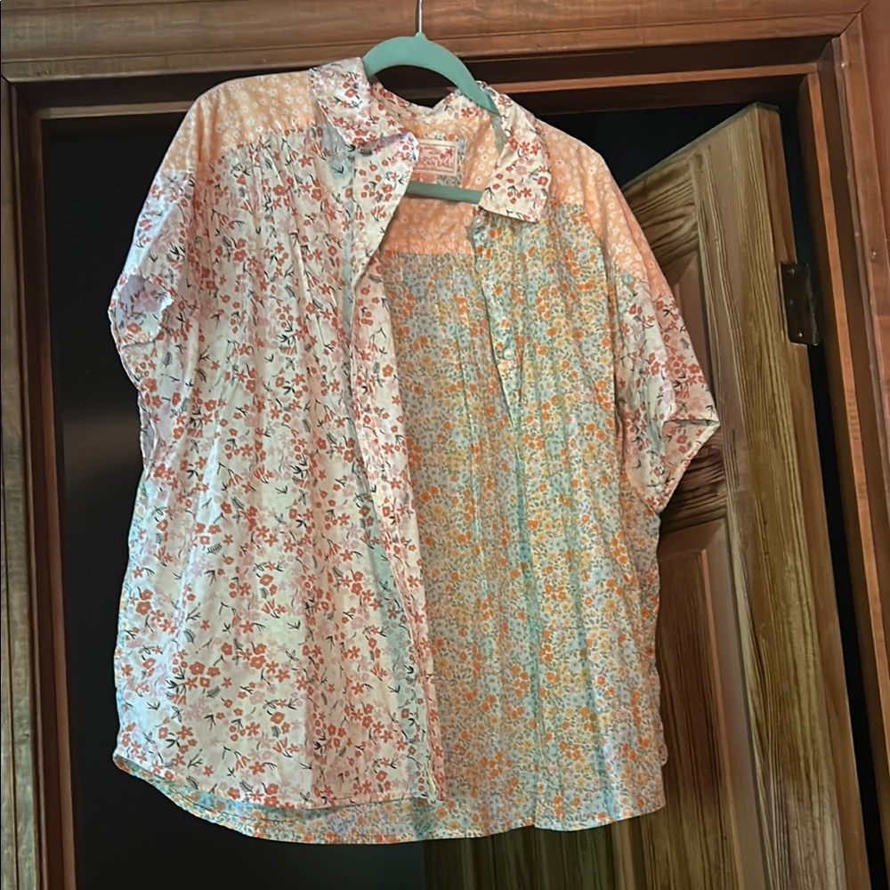 American Eagle Outfitters Floral Button Down Shirt - Orange and White